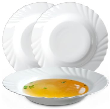 Kit Piatti da 18 Pezzi per Cucina - Set di Piatti Fondi, Piani e da Frutta in diverse misure, in Opale, 27-23-20cm, Bianco