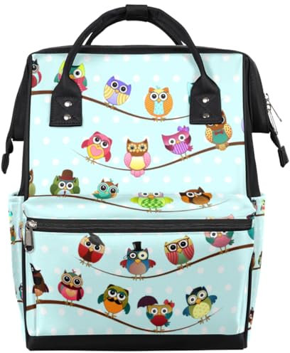Tavisto Süßer Kind-Totenkopf-Wickeltasche, Rucksack, multifunktional, wasserdicht, große Wickeltaschen für Mütter und Väter, Niedliche, bunte Eulen, Niedliche, bunte Eulen