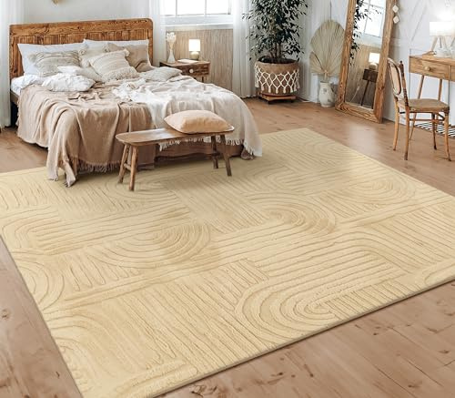 Paco Home Teppich Wohnzimmer Schlafzimmer Kurzflor Skandinavisches Boho Muster Geometrisch Rauten Motiv Einfarbig Weich Modern, Grösse:200x280 cm, Farbe:Beige 7