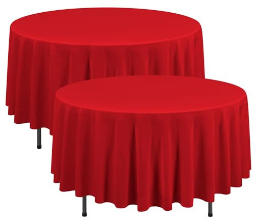 2er-Pack rot runde Tischdecke, 229 cm, Polyester, runde Tischdecken, Flecken- und resistent, waschbar, runde Tischdecke, Tischdecke für Hochzeit, Geburtstag, Partys, Bankett, Tischdekoration