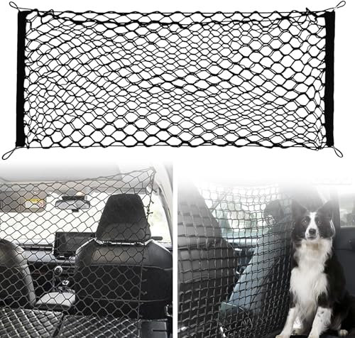Rejilla de protección para el coche, red de separación: rejilla para perros de coche de polipropileno con 4 ganchos, elástica, para el maletero, doble capa, 120 x 90 cm