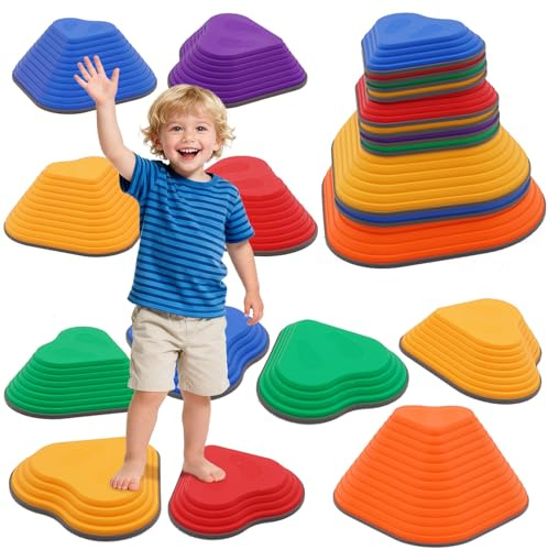 Balanciersteine ​​für Kinder,11 Stück Sensoriksteine ​​für Kleinkinder zur Förderung des Gleichgewichts und der Koordinationsfähigkeit,Stapelsteine ​​Balanciersteine,Indoor und Outdoor (Klassische)