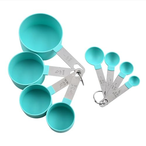 8 Pcs Measuring Cups and Spoons Set, 4 Measuring Cups / 4 Measuring Spoons, Measuring Spoons Set with Engraved Scale for Liquid & Dry Ingredients (Green)