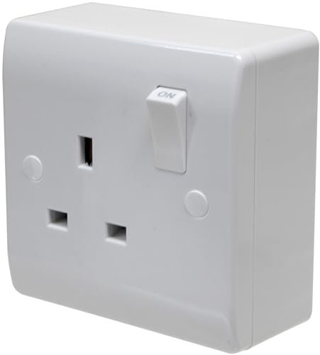 Single Socket with 25mm Pattress Surface Box Double Pole 13A Switched Round Edge White