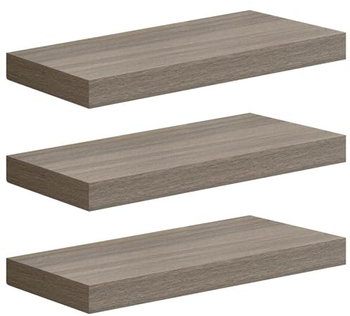 WOLTU Wandregal Wandboard Bücherregal Regale für Deko Wandablagen aus MDF Holz, 3er Set Hängeregal Greige