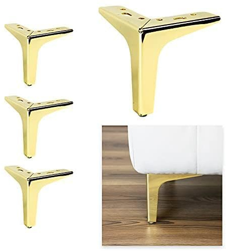 P17 - Siena | Set 4 Füße + 16 Schrauben | Glänzendes Gold | Höhe 15 cm | Beine für Sofas, Möbel, Schränke, Sessel | Metallfüße für Modernes und Elegantes Design |