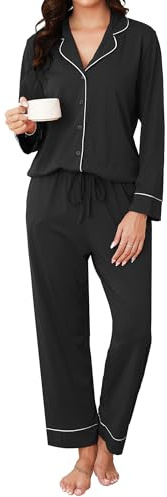 Reliwel Ensembles de Pyjama pour Femme Pyjama Femme Boutonné à Manches Longues Vêtements de Nuit Hiver Deux Pièces Respirant Doux Confortable