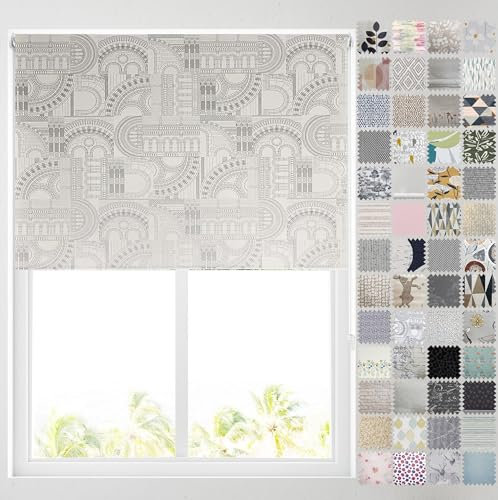 Barnes Blinds - Blackout Pattern Roller Blinds for Windows, Custom Cut to Size - Thermal Fabric Durable Fittings Easy Fit (Architecture White 61cm)