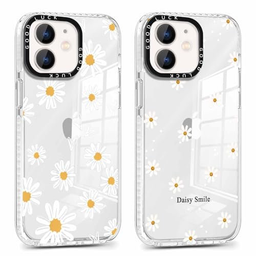 Xylota 2 Stück Transparent Handyhülle für iPhone 12 Mini 5,4 Hülle,Durchsichtig Case Muster Aesthetic Blumen Mädchen Frauen Schutzhülle, Weich Silikon TPU Bumper Stoßfeste Cover für iPhone 12 Mini,22