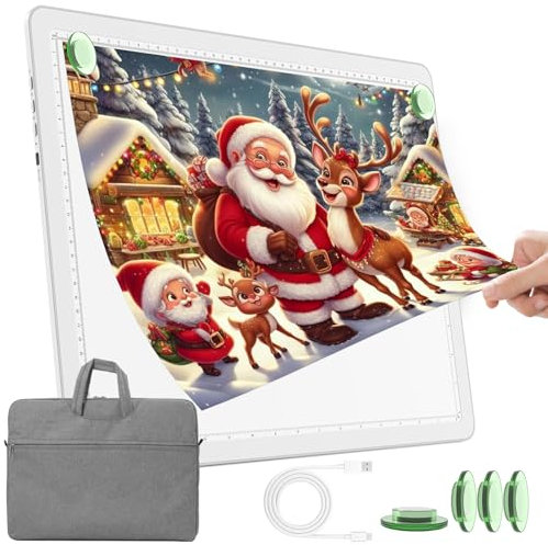 TOHETO A3 Leuchttisch mit Tasche für Diamantmalerei, Wiederaufladbares Ultraheller Leuchtkasten zum Zeichnen, Aufladbar LED Licht Pad zum Nachzeichnen, Kabelloses Lichtplatte Lichttafel (Weiß)