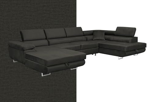 SOFILAND Wohnlandschaft Aller Moon U XXL-Ecksofa mit Schlaffunktion und Zwei Bettkästen. (Graphit, Rechts)