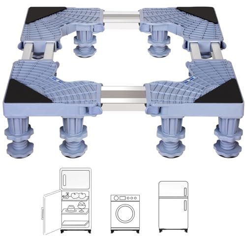 Waschmaschinen Untergestell für Waschwaschine, Kühlschrank, Waschmaschine Untergestell mit Einstellbarer Größe mit Rutschfester Stoßdämpfungsfunktion,Bärenlast Max 200kg (12Füße)