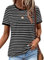 KISSMODA Womens Striped Tshirts Crew Neck Short Sleeve Shirts for Ladies Color Block Loose Fit Tee Tops