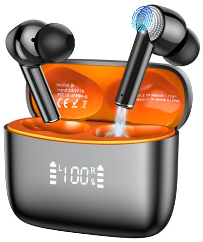 Auriculares Bluetooth, auriculares inalámbricos Bluetooth 5.3 con 4 micrófonos ENC, nuevos auriculares inalámbricos con graves profundos, 40 horas, IP7, resistente al agua, indicador LED/USB-C