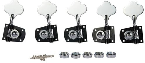 Cloverleaf Accordeurs de guitare basse pour gaucher 5 cordes pour guitare basse américaine Standard/Highway One Series JB Jazz Bass/PB Precision Bass Noir avec chrome 4L1R