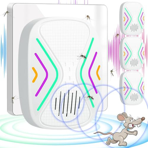 Mineup Repelente Ultrasónico de Plagas, 4PCS Electrónico Repelente Mosquitos, Repelente Ultrasónico Mosquitos, Repelente Ultrasónico para Mosquitos, Ratones, Arañas, Cucarachas, Moscas, Pulgas
