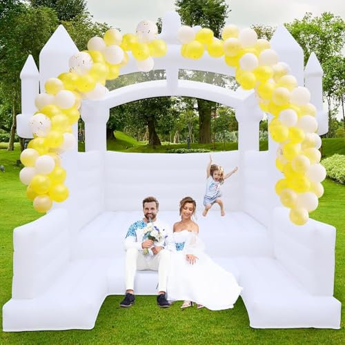 White Bounce House, 13x13ft Inflatable Bounce House with Blower, Commercial Bounce Castle Large Bouncer Jumping Bouncy House for Kids Birthday Party Celebrations Indoor Outdoor