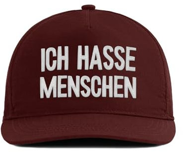 tshirtladen Ich Hasse Menschen - Dunkelrote Cap mit kontrastreichem Stickmotiv - Satirische Kopfbedeckung für Introvertierte, Sarkasmus-Liebhaber & Menschenmuffel - Snapback im ironischen Design
