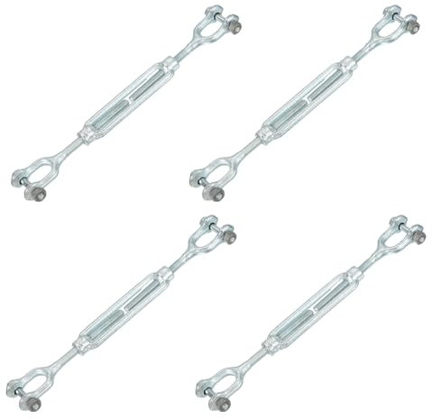 sourcing map 4Pcs M8(5/16) Jaw and Jaw Turnbuckles Wire Rope Tension, Galvanized Steel Turnbuckle Adjustable Cable Tensioner for Shade Sail, Clothesline, 2100 lbs Working Load Limit