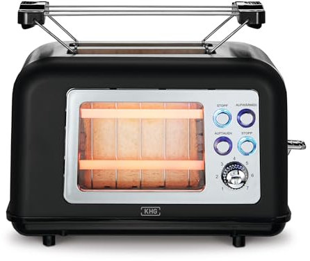 KHG Toaster TO-8000G Creme mit Sichtfenster, 2 Scheiben Toaster mit Brötchenaufsatz, 7 Bräunungsstufen Krümelfach Auftau- und Aufwärmfunktion, Abschaltautomatik 800 Watt