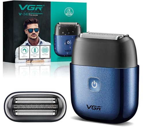 VGR Mini Electric Foil Shaver for Men – Compact Travel Razor – Pocket Size Portable USB-C Cordless Beard & Face Shaving Machine – IPX7 Waterproof Bald Head Battery Shavers – Mens Wet Dry Close Shave