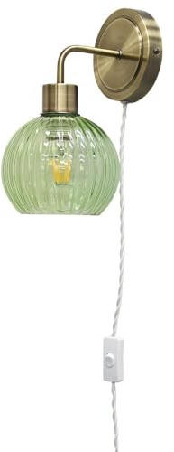 Toby - Antique Brass Plug in Wall Light with Betchley Green Shade