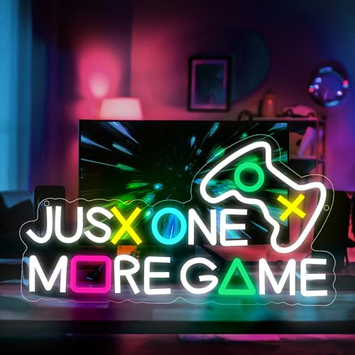 LED Neon Sign USB-Powered Neon Light - Adjustable Brightness, Wall Hanging Decor for Bedroom, Game Room, Bar, Party (just one More Game)