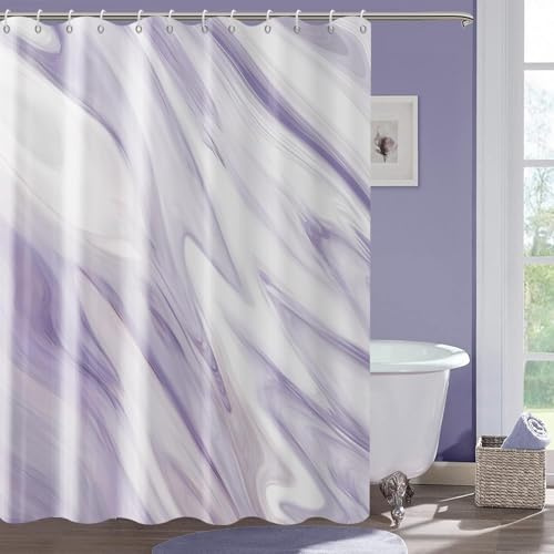 GCIREC Lila Marmor Duschvorhang, 180x220cm, Lila weißes Ombre Modern Abstrakte Welle Luxus Badezimmer Vorhang Badewanne Wohnkultur Wasserdichter Stoff Maschinenwaschbar mit Haken