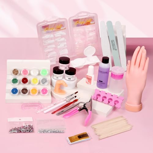 LIONVISON Practice Hand for Acrylic Nails: Nail Kit with Powder Liquid Set