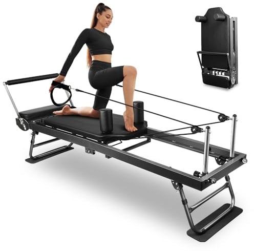 Pilates Reformer, faltbares Pilates-Gerät und Zubehör für das Training im Heim-Fitnessstudio, geeignet für Fortgeschrittene und Anfänger, max. 200 kg, schwarz (schwarz-1)