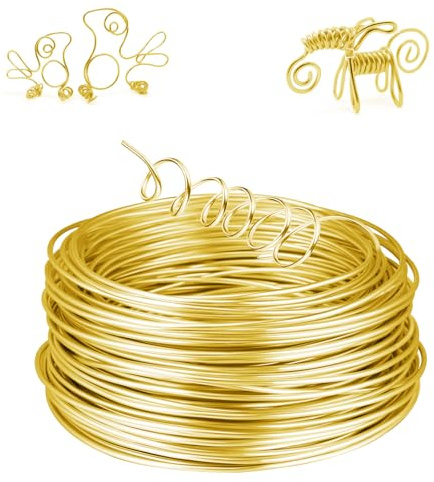 AUAUY 12 Gauge Aluminum Craft Wire, 2mm 100 Feet Bendable Aluminum Wire for Crafts, Crafting Metal Wire for Jewelry Making, Wreath Making, Sculpting, Modelling-Gold