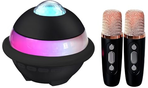 Karaoké Portable pour Enfants avec 2 Micros Bluetooth,Effets de Voix & Lumières-Kit Chant Familial avec Enceinte,Idéal pour Anniversaires,Fêtes et Voyages-Cadeau Musical pour Filles et Garçons (Noir)