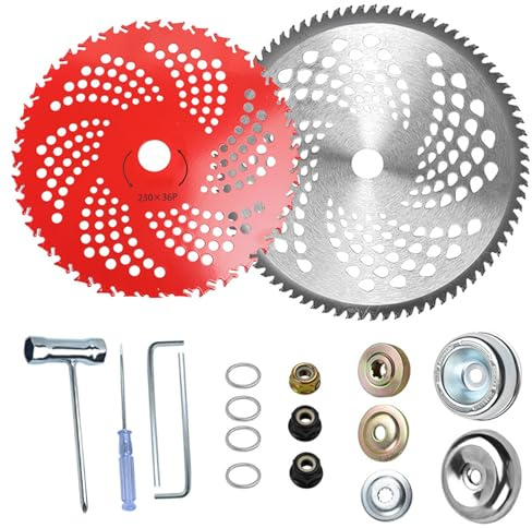 YAEGIMHT 18 Pcs Freischneider Zubehör，9 & 10 Sägeblatt für Freischneider, Hartmetall-Manganstahl-Sägeblatt, Lawnmower Blades mit Universal-Adapter-Set, 1Passend für Freischneider und Rasentrimmer
