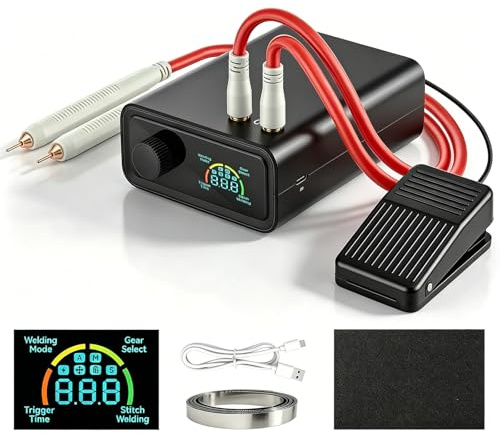 Saldatrice a Punti Senza Fili 11340 W, Saldatore per Batterie con Schermo LCD, Manopola Rotante, Pedale e Penna, 5000 mAh, Saldatura 0,1-0,4 mm per Pacchi Batteria Fai da Te