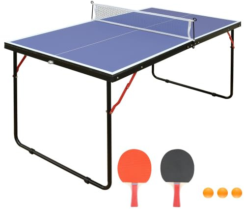 klappbare Tischtennisplatte, Ping Pong Tisch, Mini Tischtennisplatte, komplett Set für Kinder & Erwachsene, mit Netz & Schläger, faltbar Indoor Outdoor, Garten