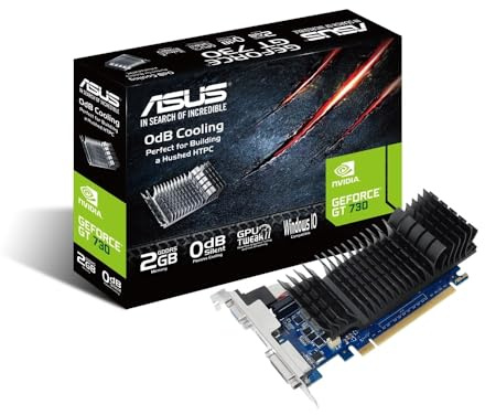 ASUS NVIDIA GeForce GT 730 2GB GDDR5 Graphics Card – 384 Cores, 902MHz, 64 bit, 38W, DX12, Low Profile Design, 0dB Silent Passive Cooling, PCI Express, HDMI, VGA, DVI (Renewed)