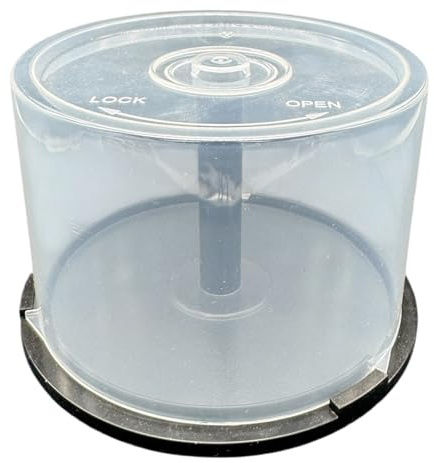 5 x Dragon Trading 50 Disc CD CakeBox Clear Plastic Storage Tub – Holds up to 50 CDs, DVDs or Blu-ray Discs – Stackable Spindle Container for Blank Media Disc Storage & Organisation