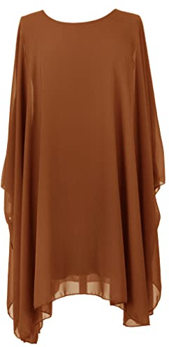 TEXTURE Ladies Womens Italian Lagenlook Batwing Sleeve Flowy Chiffon Kaftan Tunic Top Blouse Dress One Size Plus (Rust, One Size)