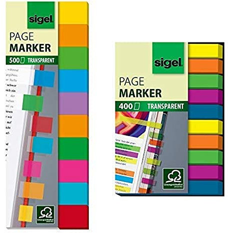 Sigel HN684 Haftmarker Folie, 500 Mini-Streifen, 10 Farben im Format 12,5 x 44 mm - auch in Papier & HN617 Haftmarker Film, Textstreifen, 1er Pack