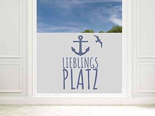 GRAZDesign Fensterfolie Blickdicht Anker Lieblingsplatz maritim Spruch [90x57cm] für Fenster Bad & Dusche | Sichtschutzfolie Glastür, Badfenster, Flur, Farbe Silbergrau Milchglasfolie BxH