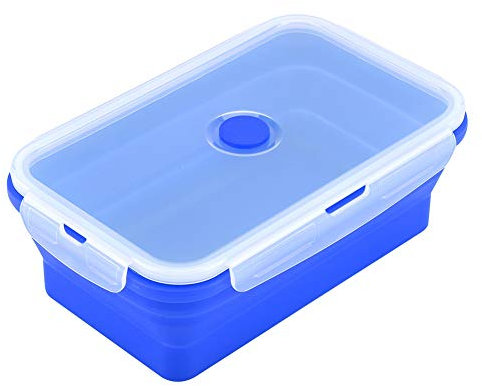 Lunch Box, Delaman Rectangle Silicone Bento Box Lunch Box pieghevole Contenitore per alimenti a microonde 1200ml 1PC(Blu)