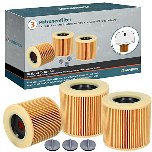 Kenekos - 3x Filtri a cartuccia per aspirapolvere Kärcher WD2, WD3, WD3 Premium, MV3, Serie A, Serie K, SE 4001, SE 4002, come 6.414-552.0, 6.414-772.0, 6.414-547.0