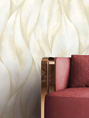 NEWROOM Tapete Beige Vliestapete Leicht Glänzend - Dschungeltapete Floral Blätter Wellen Mustertapete Tropisch inkl. Tapezier-Ratgeber