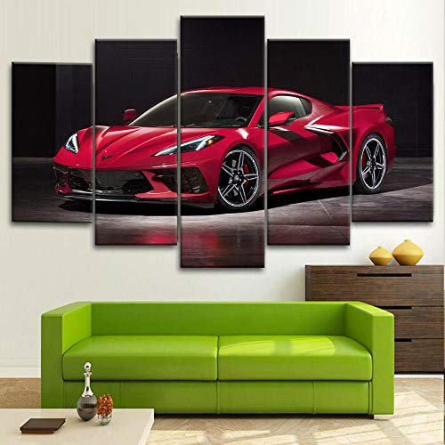 104Tdfc 5 Bilder Leinwanddrucke wandbild 5 teilig Leinwandbild Geschenk Chevy Corvette Stingray Red Car 200X100cm 5 TLG Kunstdrucke Skulpturen Küche Haushalt Möbel Wohnaccessoires
