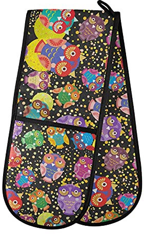 PUXUQU Ofenhandschuhe Bunt Süß Eule Topfhandschuh Oven Mitts Backhandschuhe Topflappen für Zuhause Küche Backen Kochhandschuhe