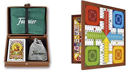Fournier F31023 Mus en Estuche de Polipiel, Conjunto de Juego, Marrón + Parchis y Oca 33x33 cm Tablero, Multicolor, única (521111)