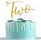 Gold Glitter Two Cake Topper - Single-side Gold Glitter 2nd Birthday Boy and Girl Party Cake Topper, 2 Anniversary Party Decoration, Photo Props, Smash Cakes Topper.