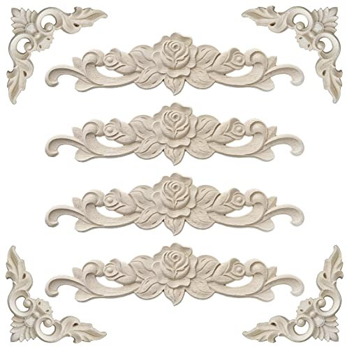 XSHAO® 8 Stück Holz Ornamente, Holzornamente für Möbel Vintage Ecke Holzschnitzerei Applique, für Möbel Bett Tür Fensterdekoration DIY Handgemacht