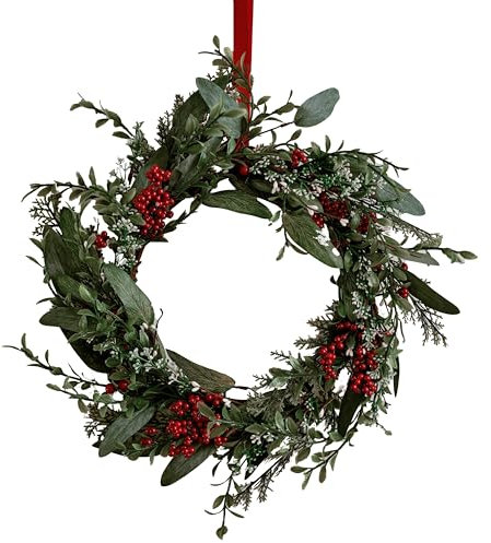 Ginger Ray Corona Artificial de Navidad Tradicional con Bayas Rojas y follaje de 45 cm de tamaño, RUS-118