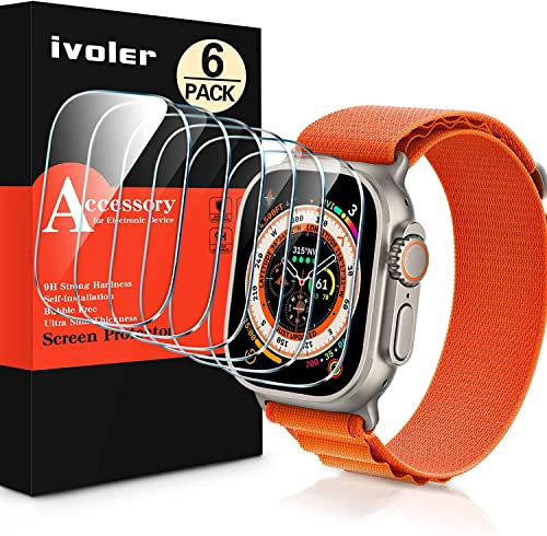 ivoler 6 Piezas Protector de Pantalla para Apple Watch Ultra 2 / Apple Watch Ultra 49mm, Cristal Vidrio Templado Premium, 9H Dureza, Antiarañazos, Sin Burbujas